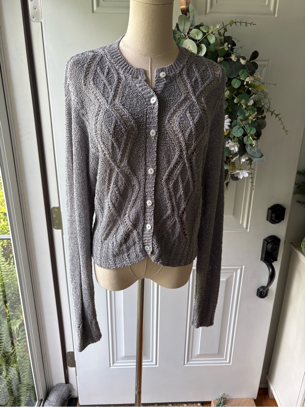 525 America Vintage 90’s Gray Cable Knit Button-Front Cardigan